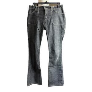 Vtg Y2K Super Low Boot Cut Juniors Sz 5 Dark Cargo Jeans Women's Preppy Prep